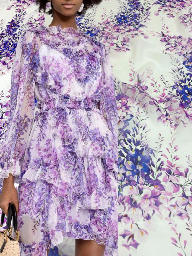 Креповый шифон "Глицинии" в стиле D&G, Италия